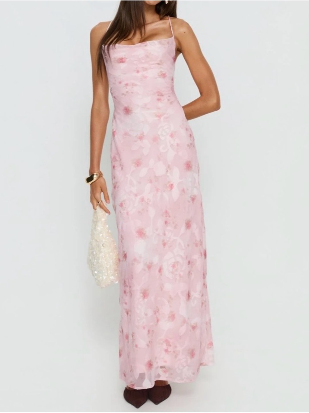 New  Princess Polly Celena Maxi Dress Pink Floral Burnout Size 10 Retail $99